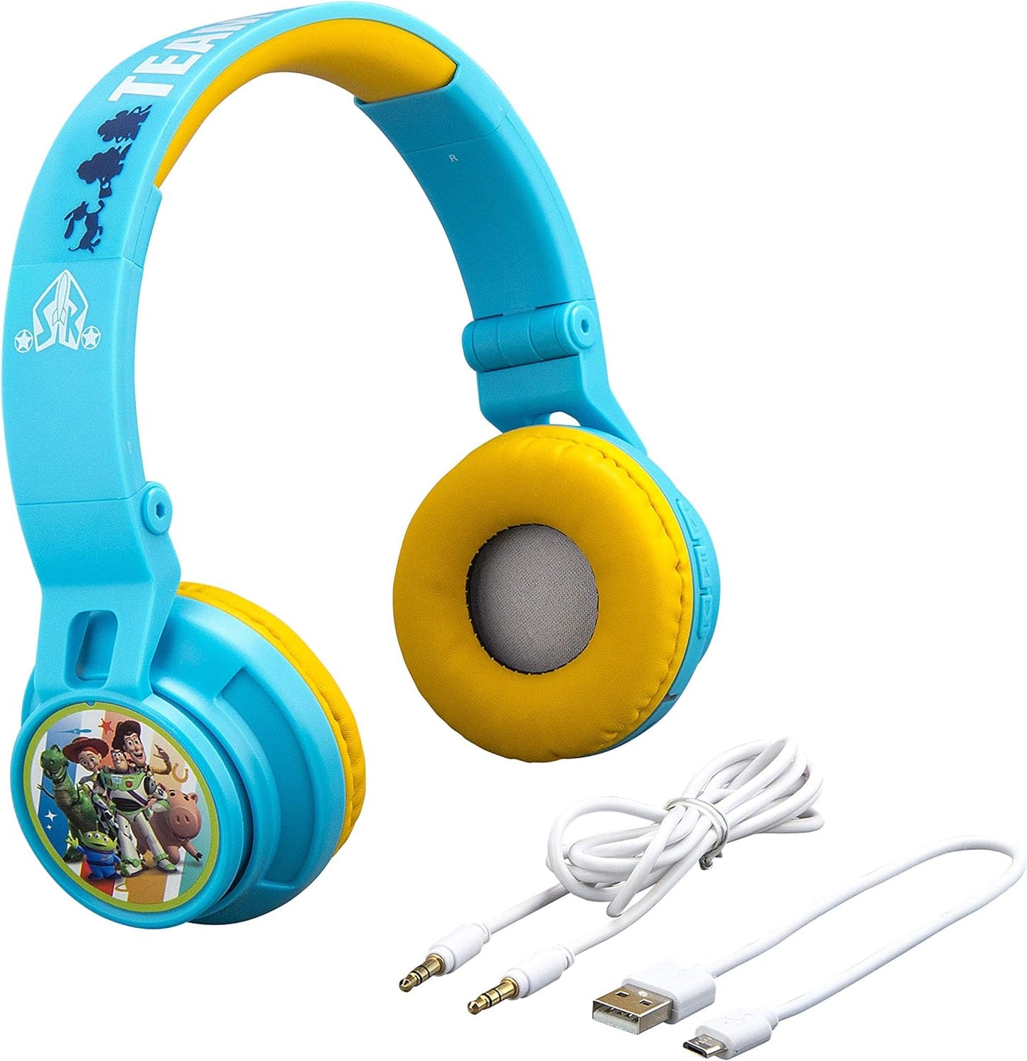 Toy Story 4 Kids Bluetooth Headphones, Wireless Headphones with Microphone Includes Aux Cord, Volume Reduced Kids Foldable Headphones for School, Home, or Travel