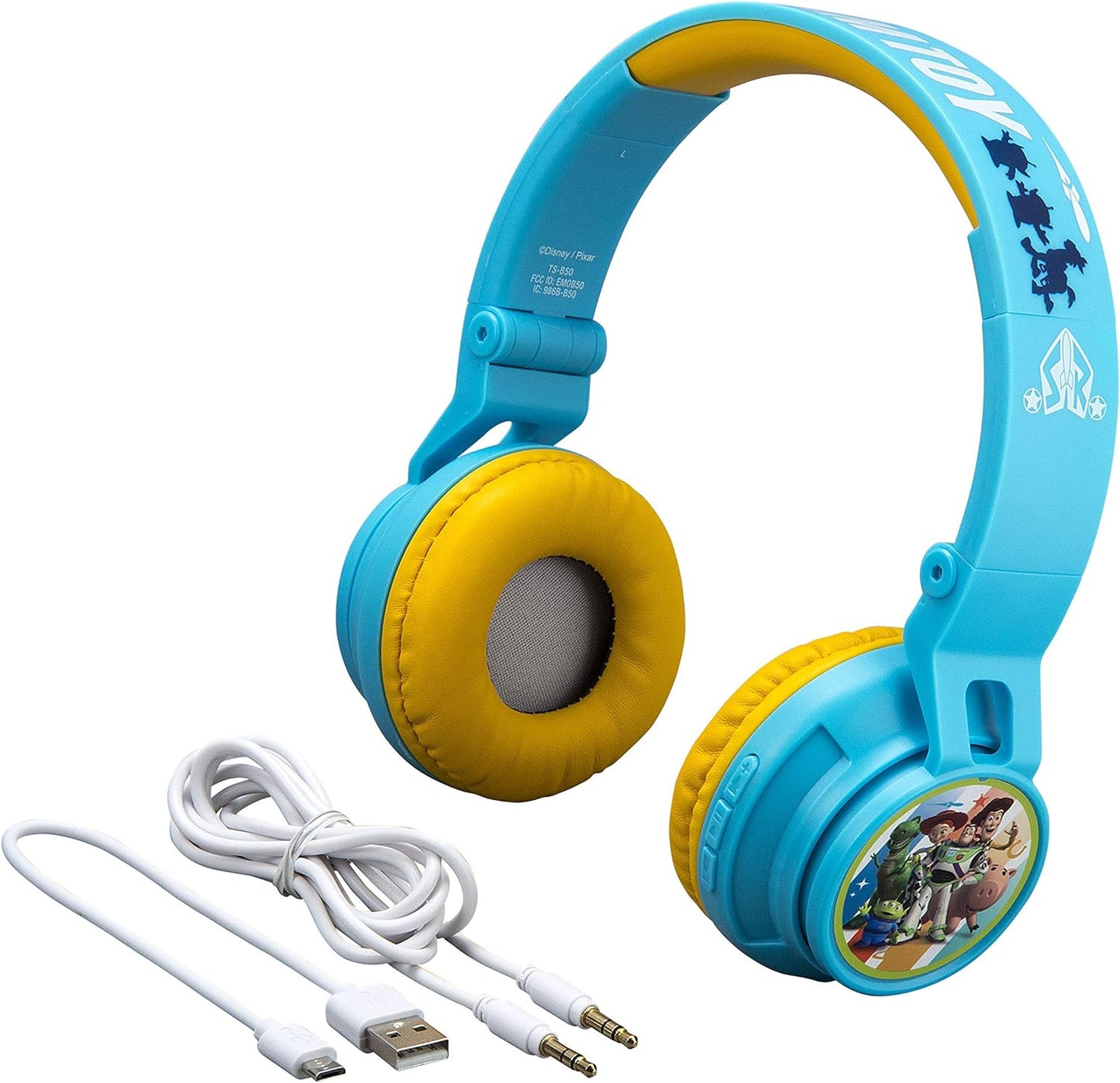 Toy Story 4 Kids Bluetooth Headphones, Wireless Headphones with Microphone Includes Aux Cord, Volume Reduced Kids Foldable Headphones for School, Home, or Travel