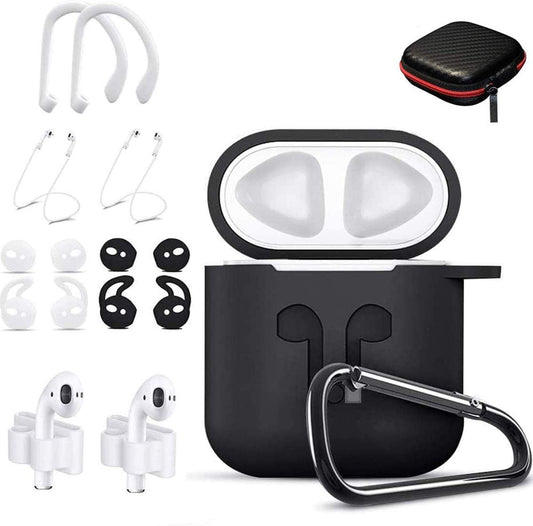 Airpods Case, 12 in 1 Silicone Airpods Accessories Set Protective Cover, Compatible with Apple Airpods Charging Case,Watch Band Airpods Holder/Ear Hooks/Keychain//Carrying Box